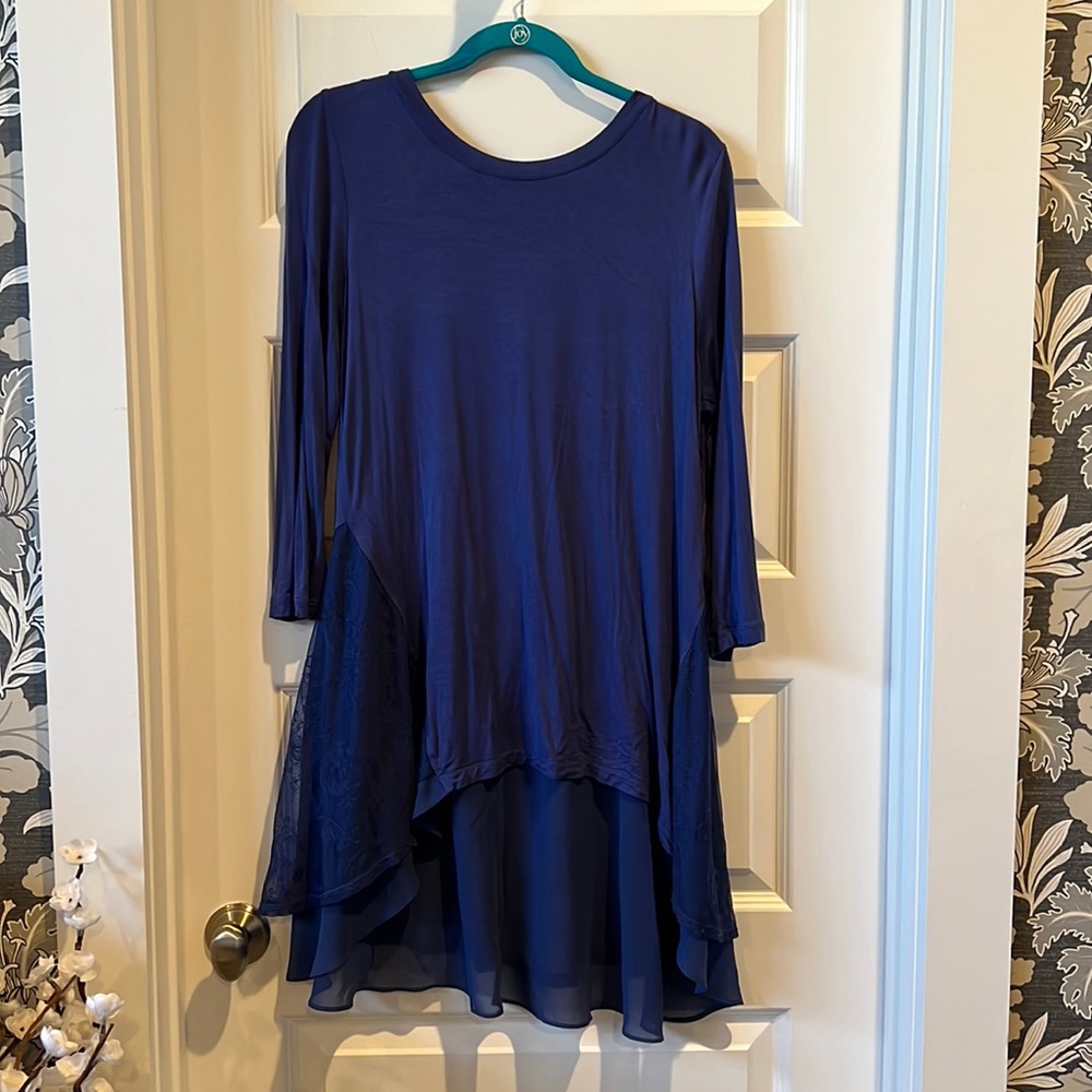 Vibrant blue tunic by logo, size M
